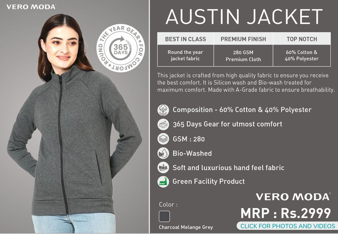 Women Austin Jacket - Grey Melange