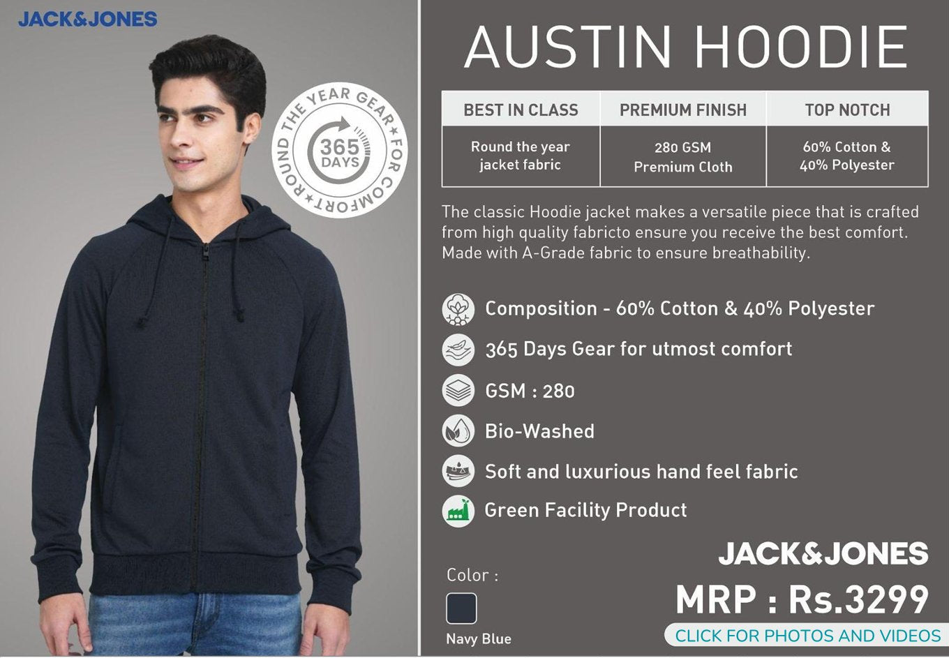 Austin Hoodie - Navy Blue