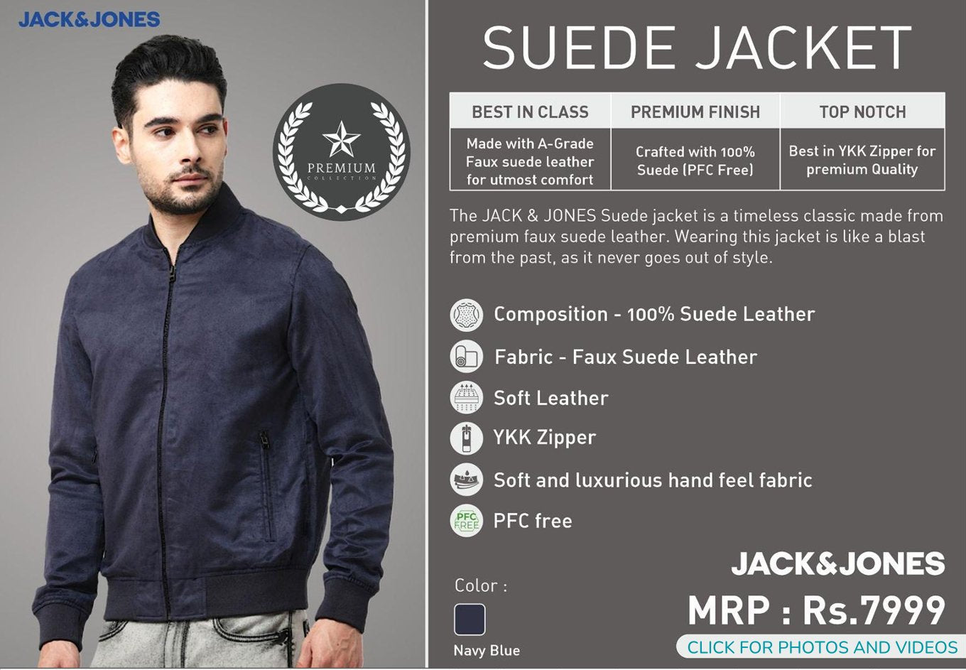 Suede Jacket -Navy Blue
