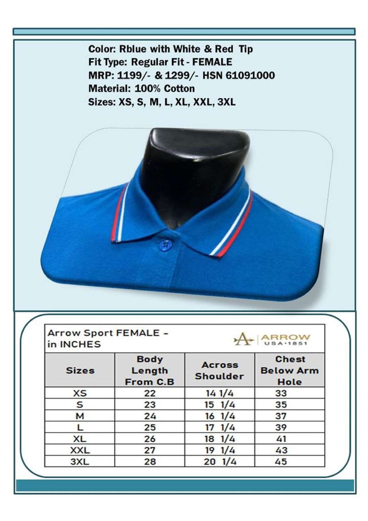 Women Regular Fit - Royal Blue with White & Red Tip