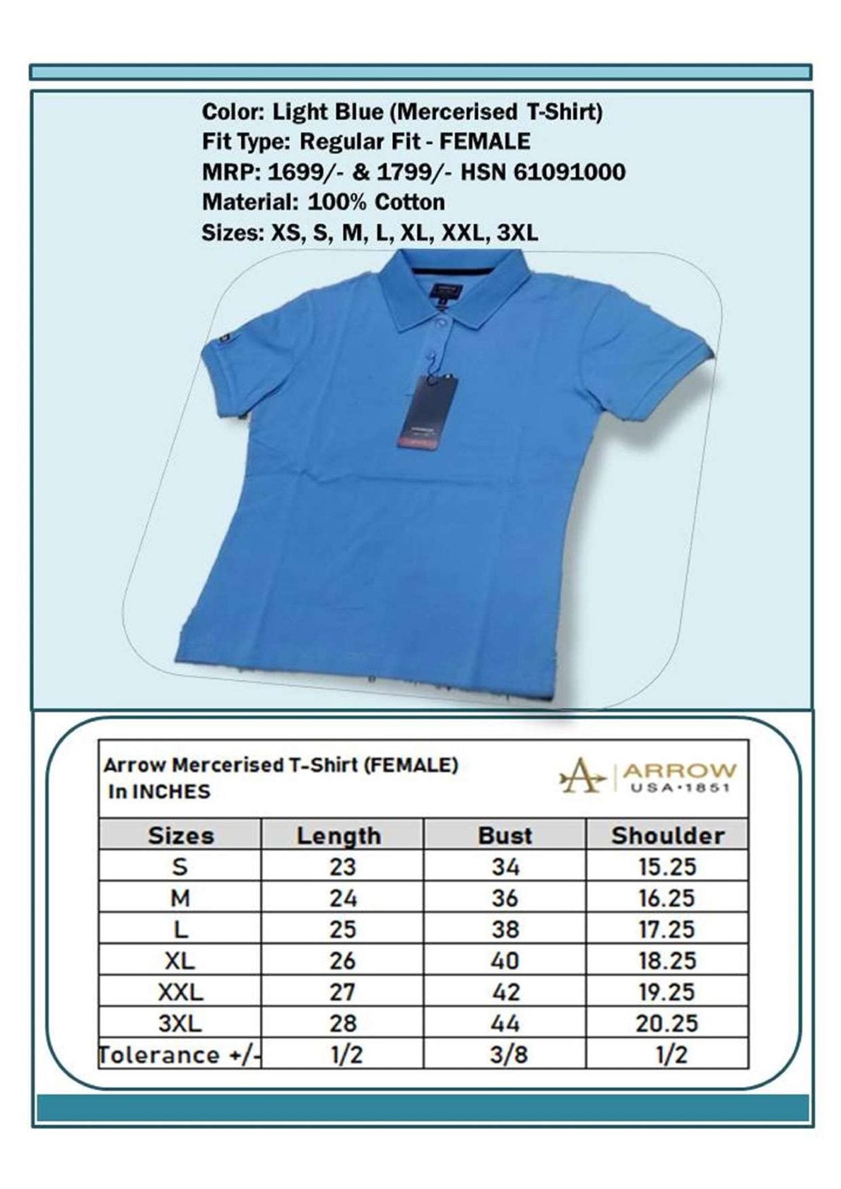 Women Regular Fit Mercerised T-shirt - Light Blue