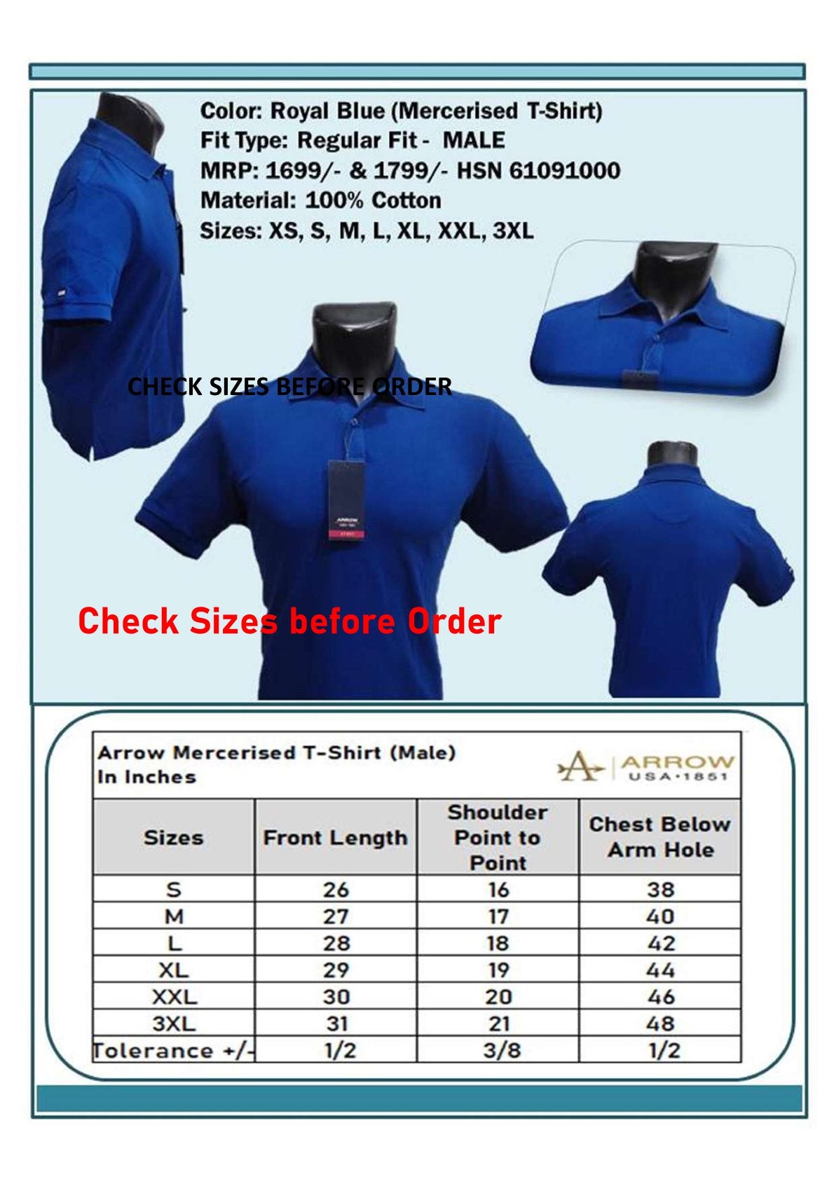 Men Regular Fit Mercerised T-shirt - Royal Blue