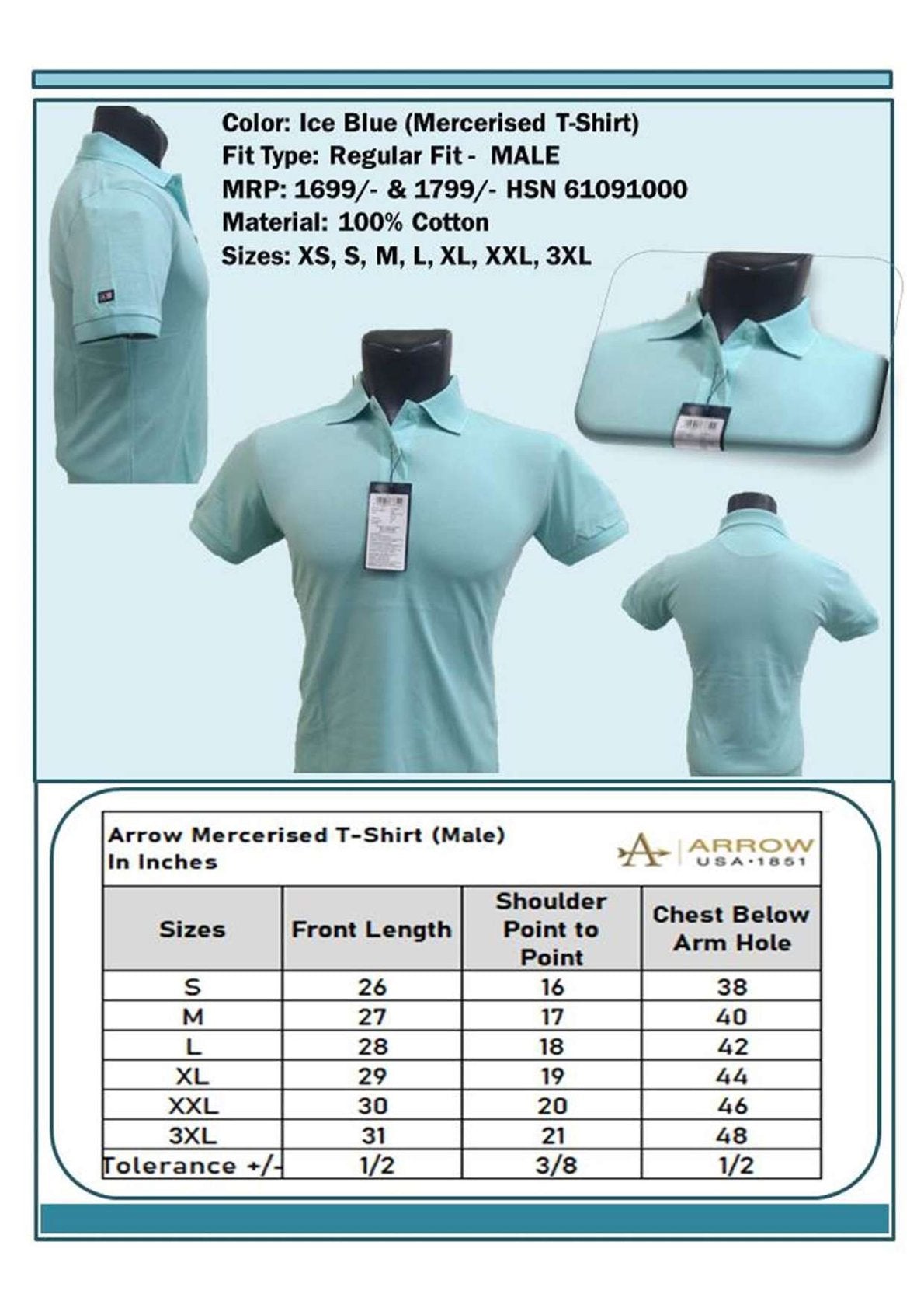 Men Regular Fit Mercerised T-shirt - Ice Blue