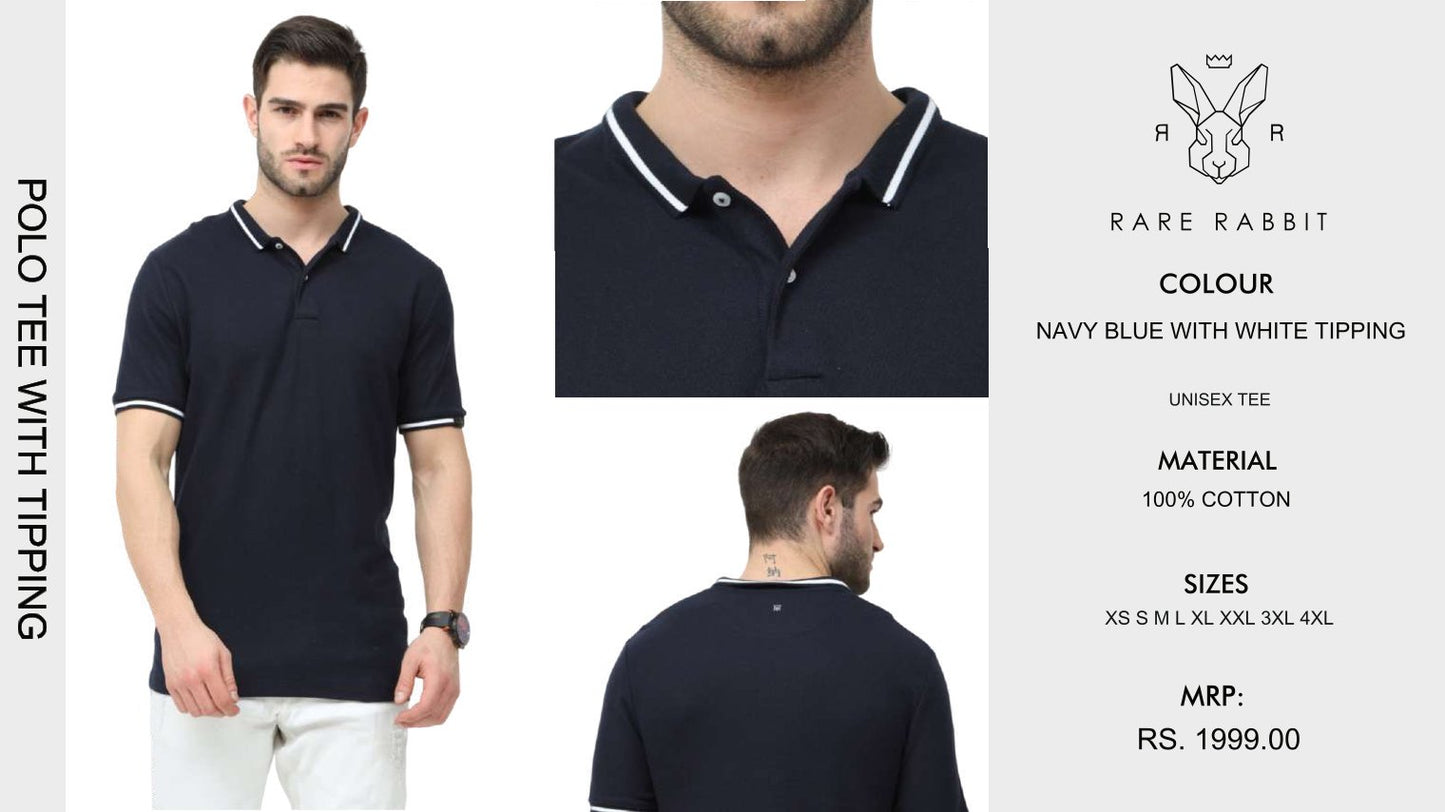 Men Polo Tee with Tipping - Navy Blue