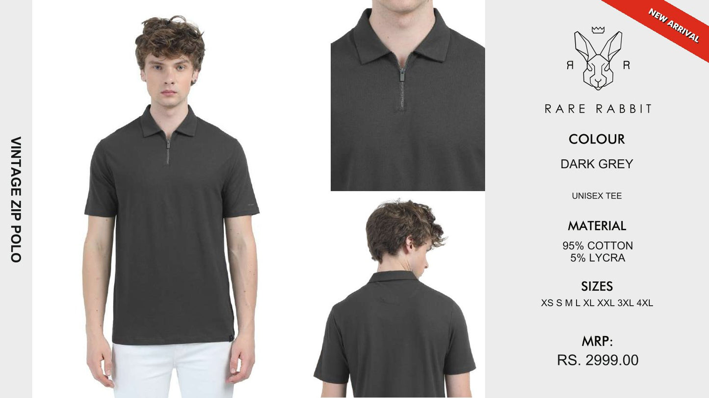 Vintage Zip Polo - Dark Grey