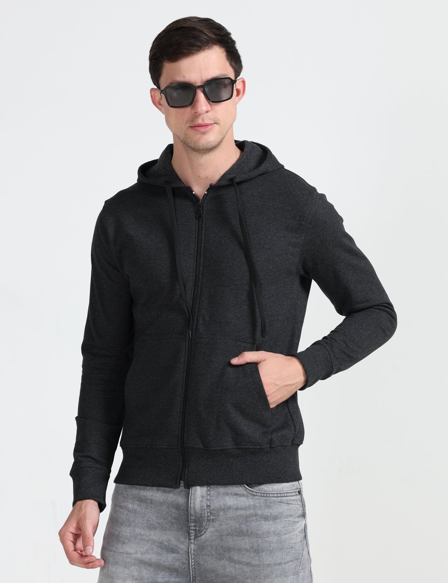 Zipper Hoodie - Black Melange