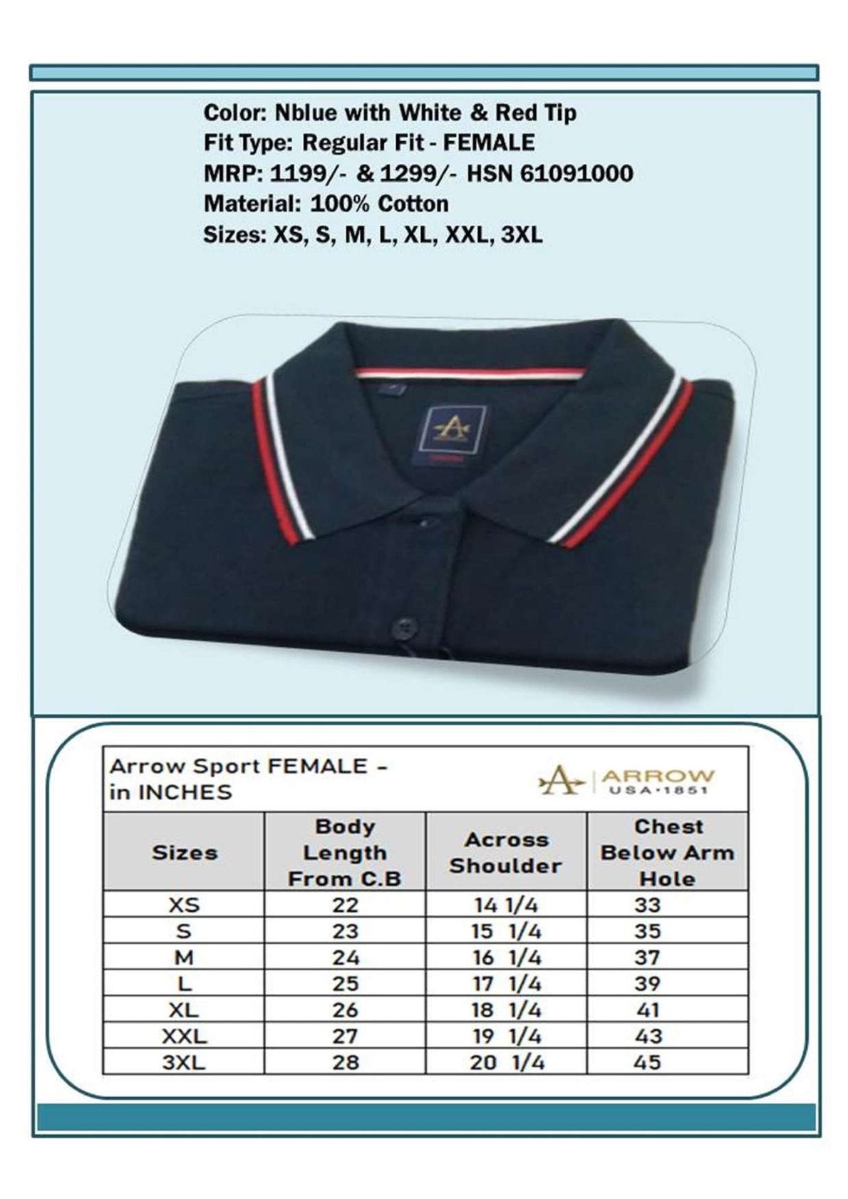 Women Regular Fit - Navy Blue with White & Red Tip