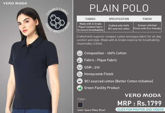 Women Plain Polo - Navy Blue