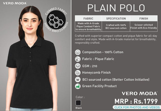 Women Plain Polo - Black