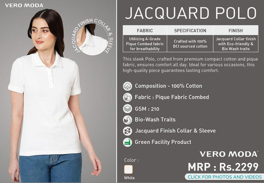 Women Jacquard Polo - White
