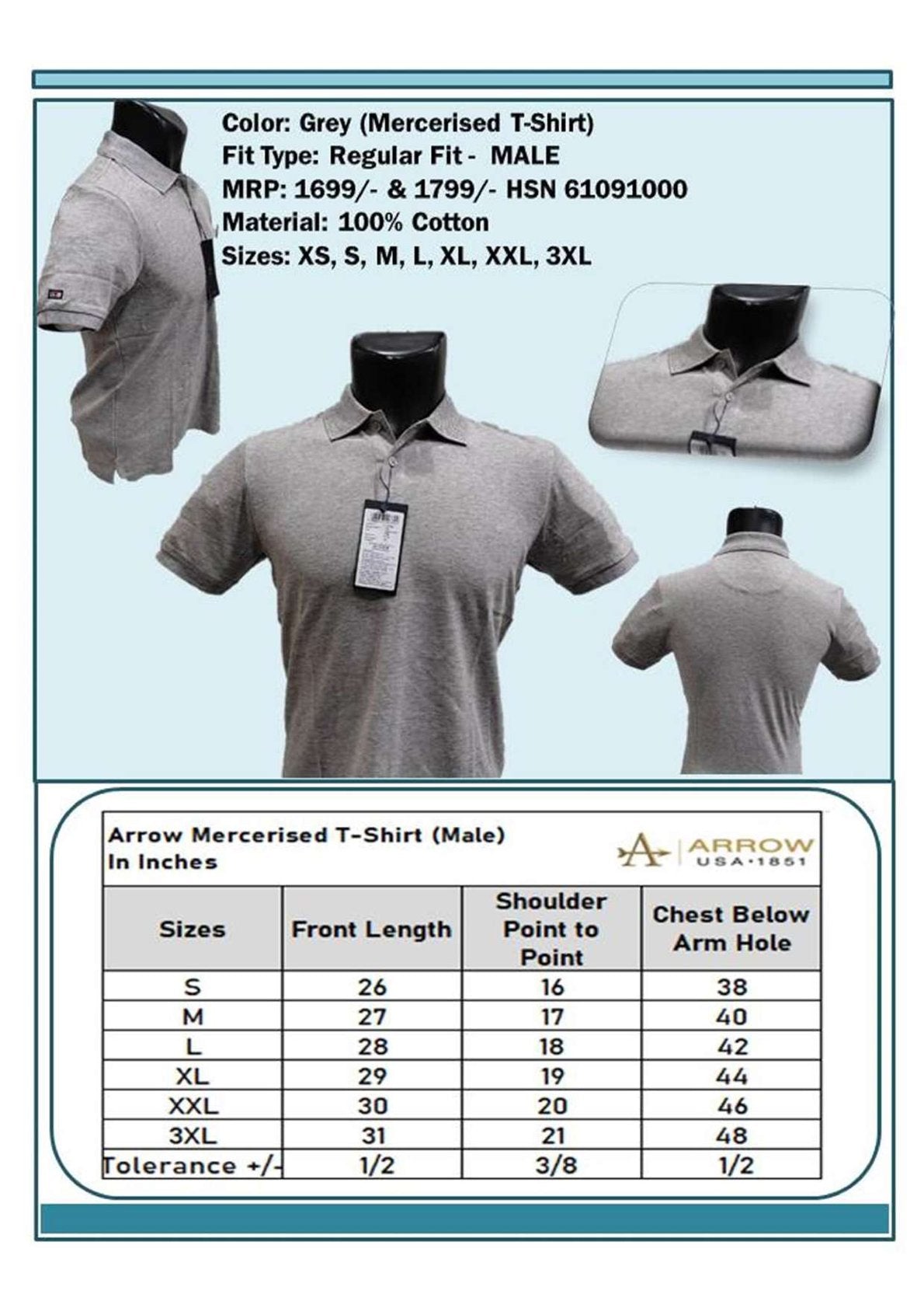 Men Regular Fit Mercerised T-shirt - Grey