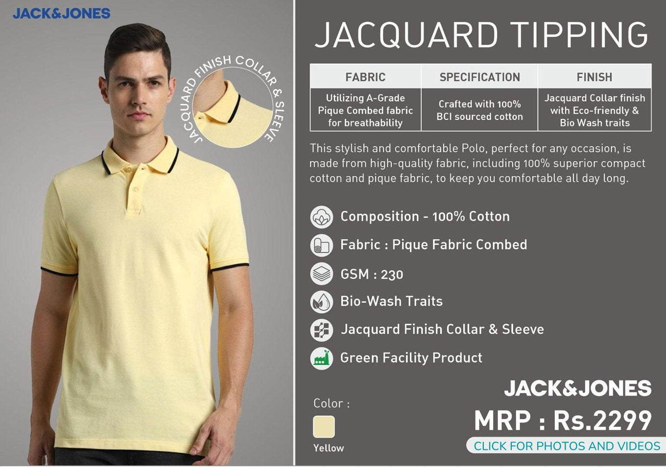 Jacquard Polo Tipping - Yellow