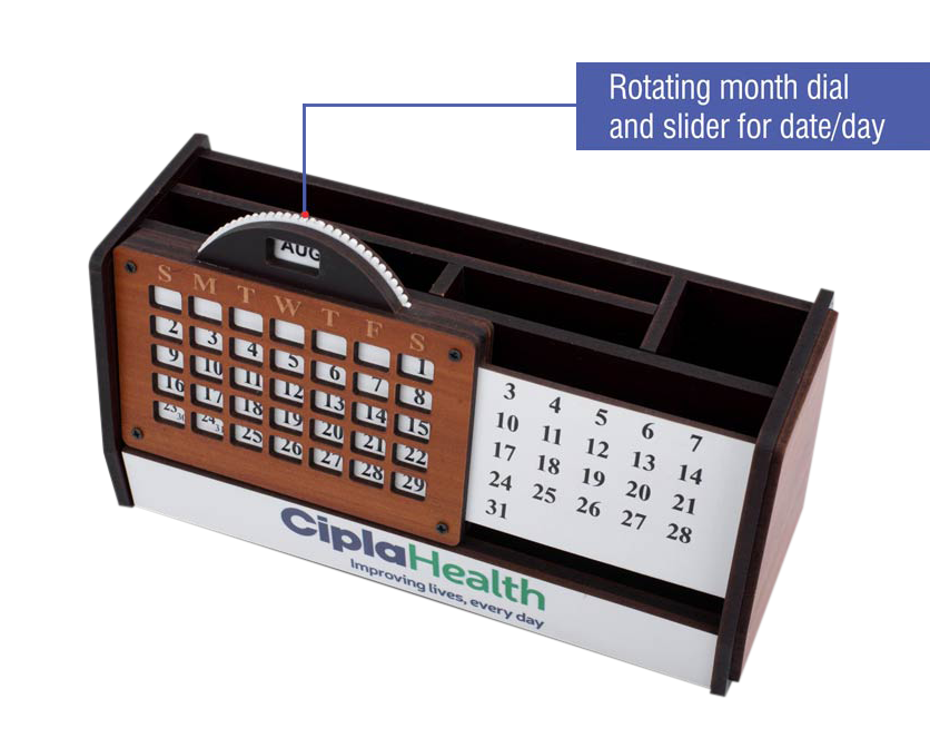 Wooden Lifetime Calendar With Pen Holder