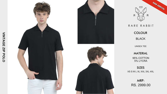 Vintage Zip Polo - Black