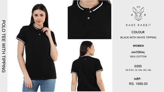 Women Polo Tee with Tipping - Black