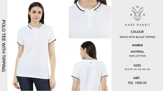 Women Polo Tee with Tipping - White