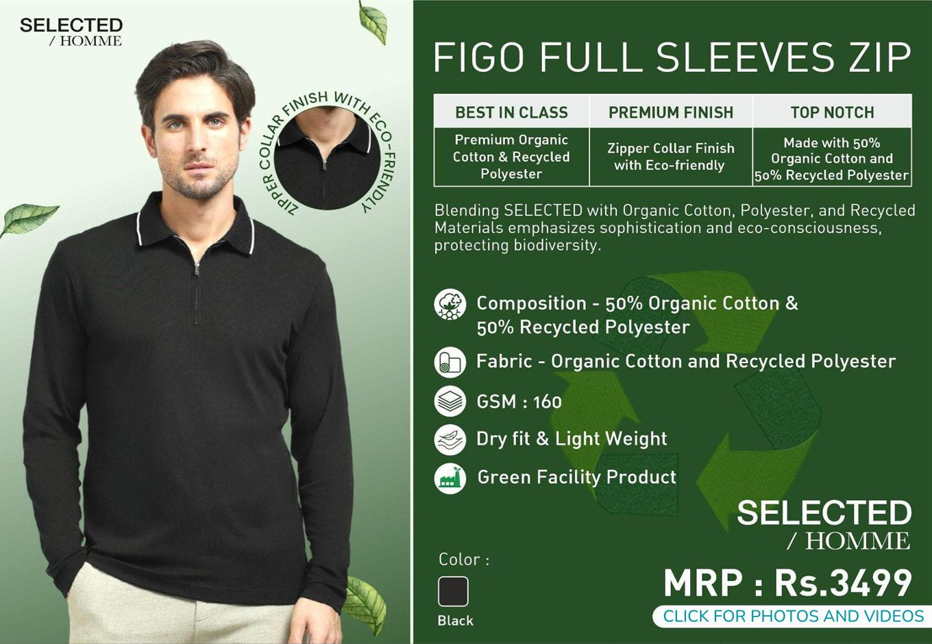Figo Full Sleeves Zip - Black