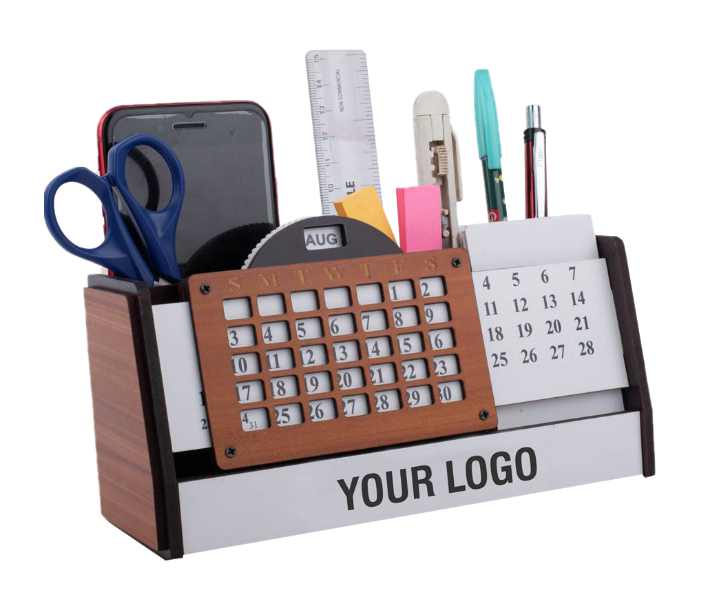 Wooden Lifetime Calendar With Pen Holder