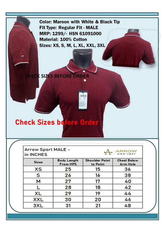 Men Regular Fit -  Maroon with White & Black Tip