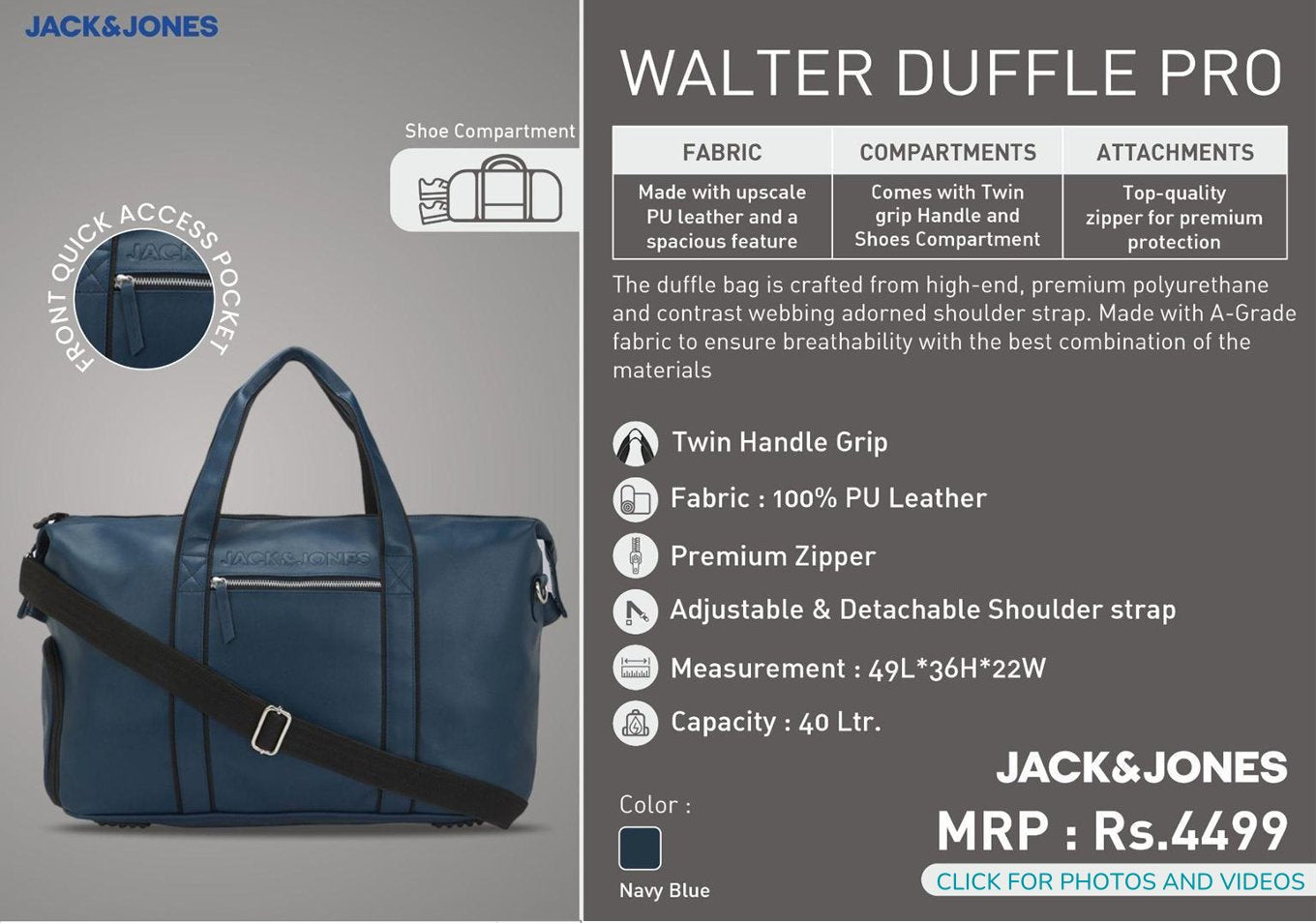 Walter Duffle Pro- Navy Blue