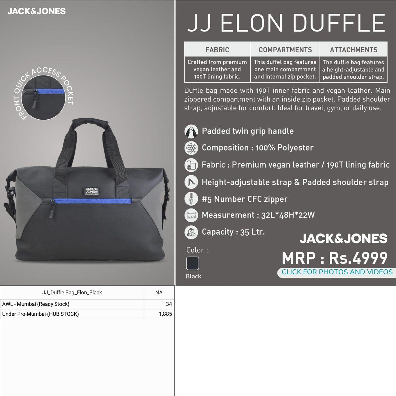 JJ Elon Duffle - Black