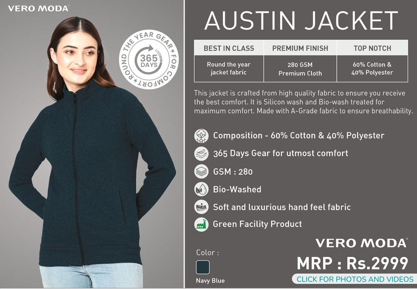 Women Austin Jacket - Navy Blue