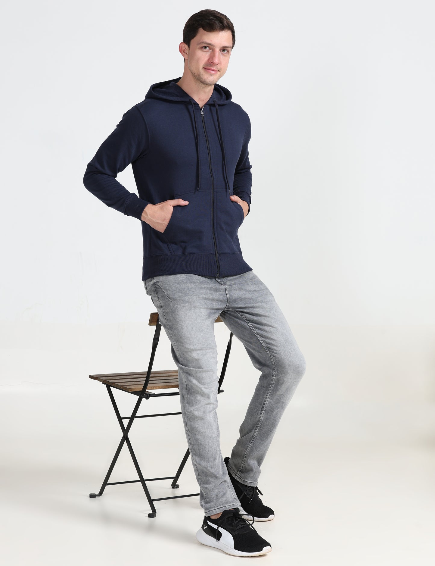 Zipper Hoodie - Navy Blue