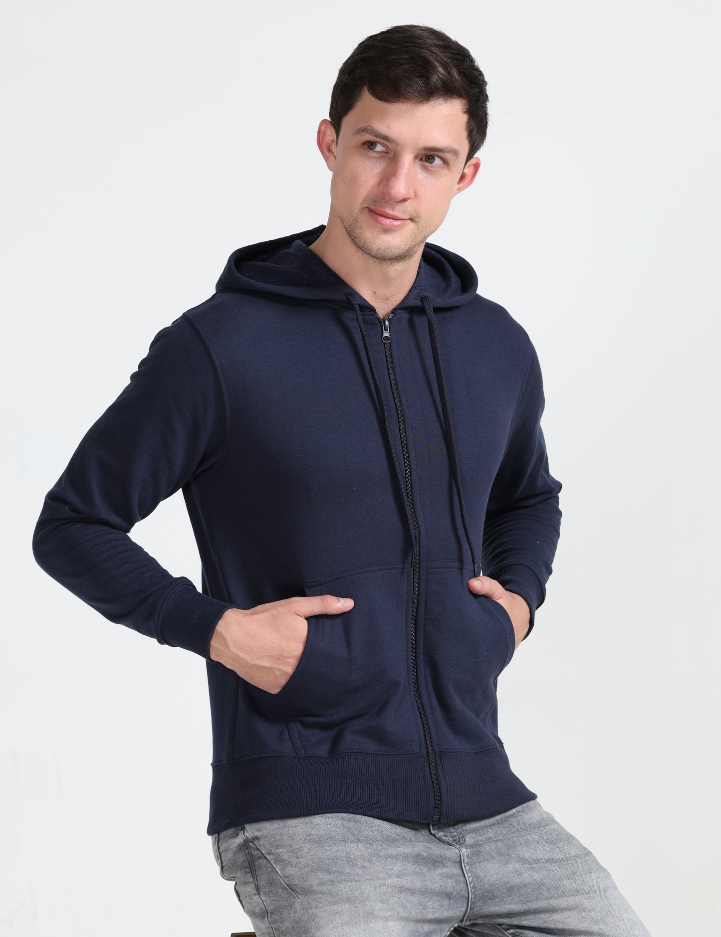 Zipper Hoodie - Navy Blue