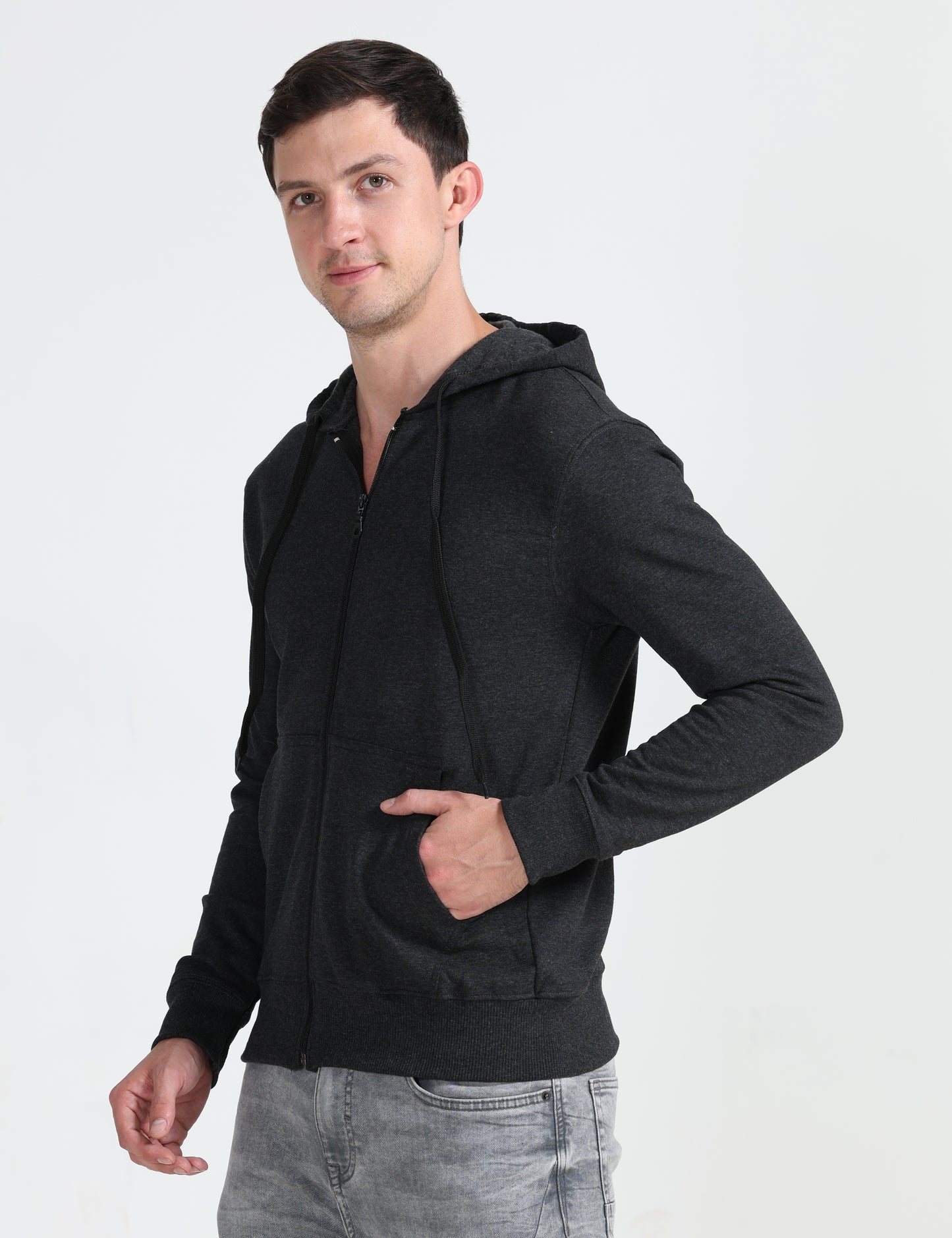Zipper Hoodie - Black Melange