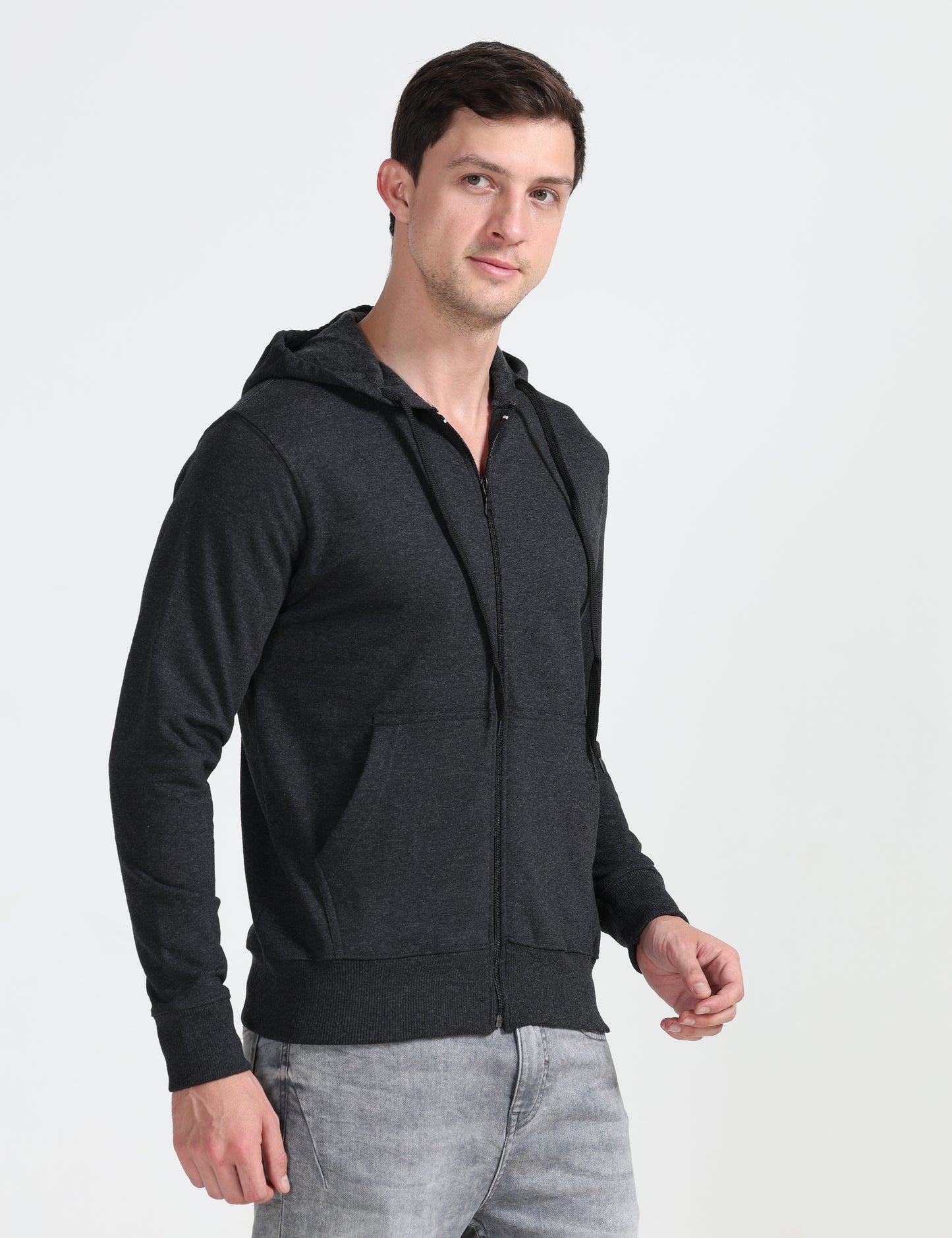 Zipper Hoodie - Black Melange