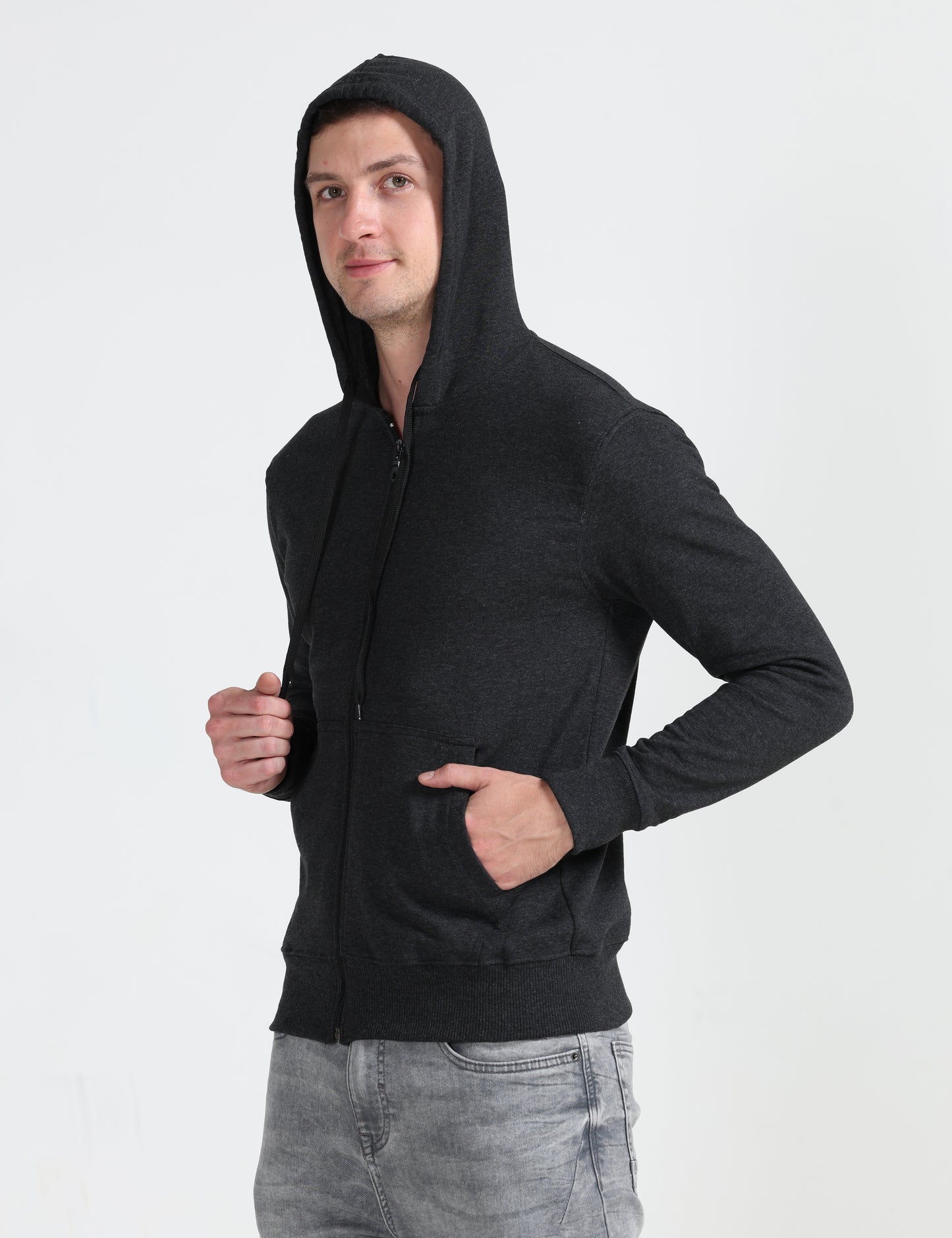 Zipper Hoodie - Black Melange