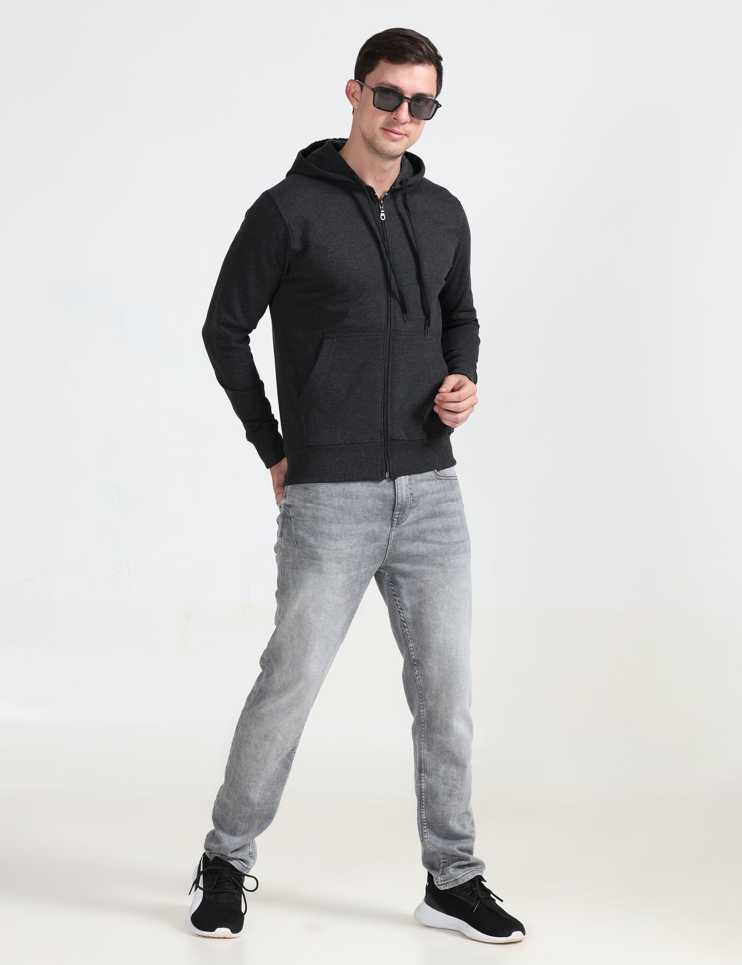 Zipper Hoodie - Black Melange