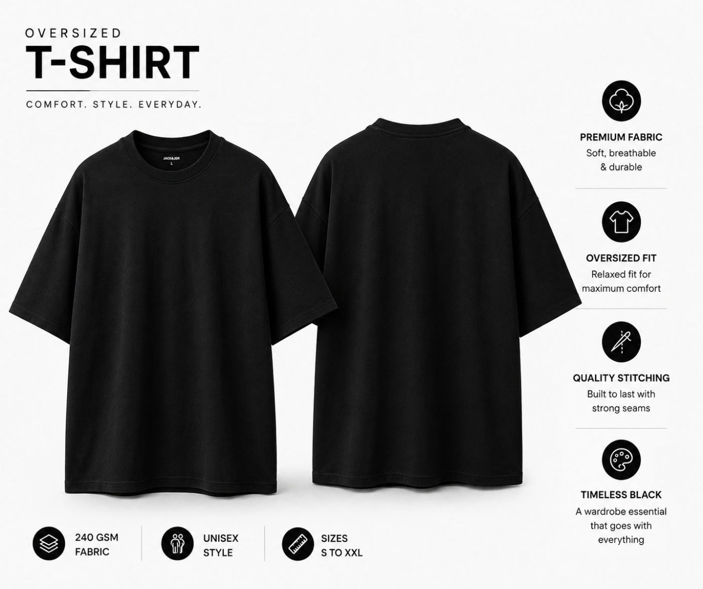 Custom Oversized T-Shirt Printing | 240 GSM premium cotton | Unisex oversized fit | Add your logo, artwork or text